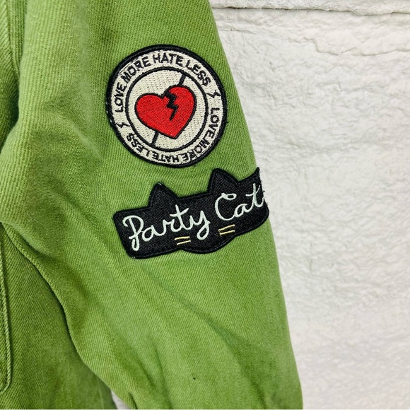 Forever 21 Light Green cotton Party cat Patchwork structure shirt size small - Picture 7 of 11